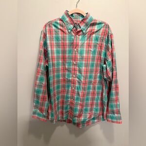 Southern Marsh Pink and Green Plaid Button Down Shirt Large